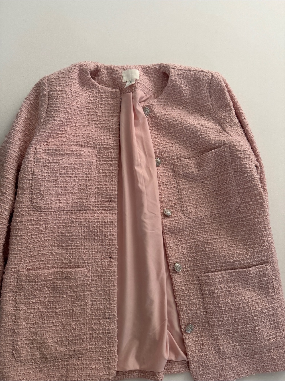 Women's Pink Tweed Pocket Jacket